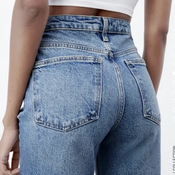 Zara Slim Fit High Waist Rise Ripped Distressed Jeans Light Blue - Picture 5 of 10